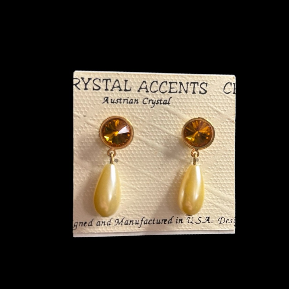 Orange & Cream Pearl Drop Pierced Earrings